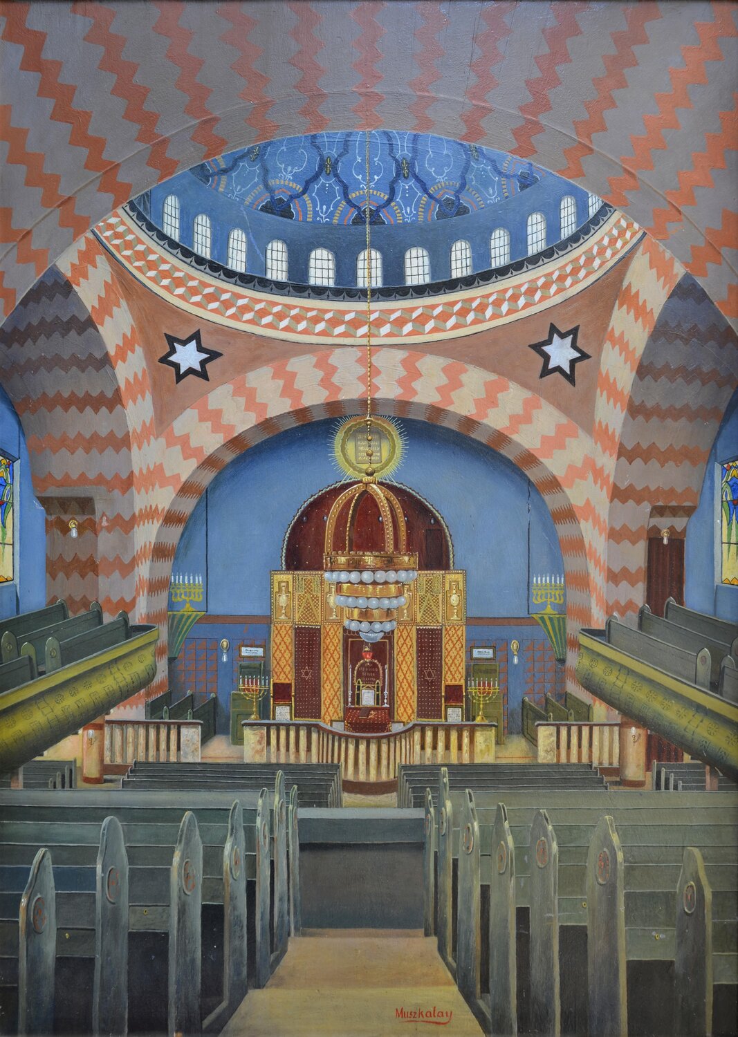 Trenčianska synagóga, autor Anton Muszkalay, 1. tretina 20. storočia. Zo zbierok Trenčianskeho múzea v Trenčíne. Foto: Danka Krajčová