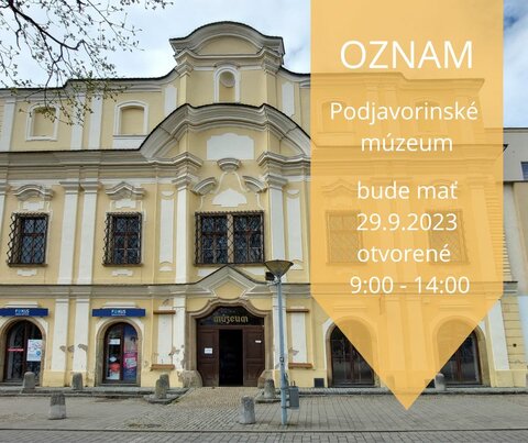 OZNAM: o skrátených otváracích hodinách Podjavorinského múzea v Novom Meste nad Váhom OZNAM: o skrátených otváracích hodinách Podjavorinského múzea v Novom Meste nad Váhom