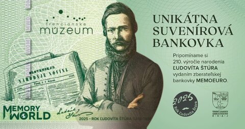 Trenčianske múzeum vydáva pamätnú bankovku Ľudovíta Štúra Trenčianske múzeum vydáva pamätnú bankovku Ľudovíta Štúra