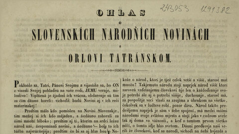 Ohlas o založení Slovenských národných novín Ohlas o založení Slovenských národných novín