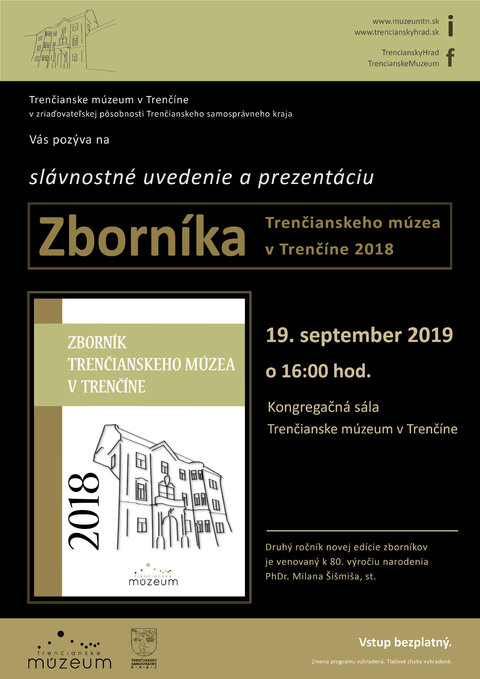 Uvedenie a prezentácia Zborníka Trenčianskeho múzea v Trenčíne 2018