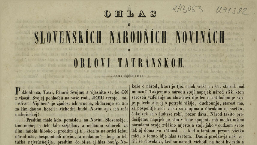 Ohlas o založení Slovenských národných novín 